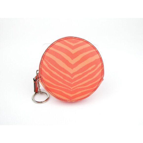 Coach Orange Zebra Print Round Coin Purse With Keyring - Picture 2 of 14